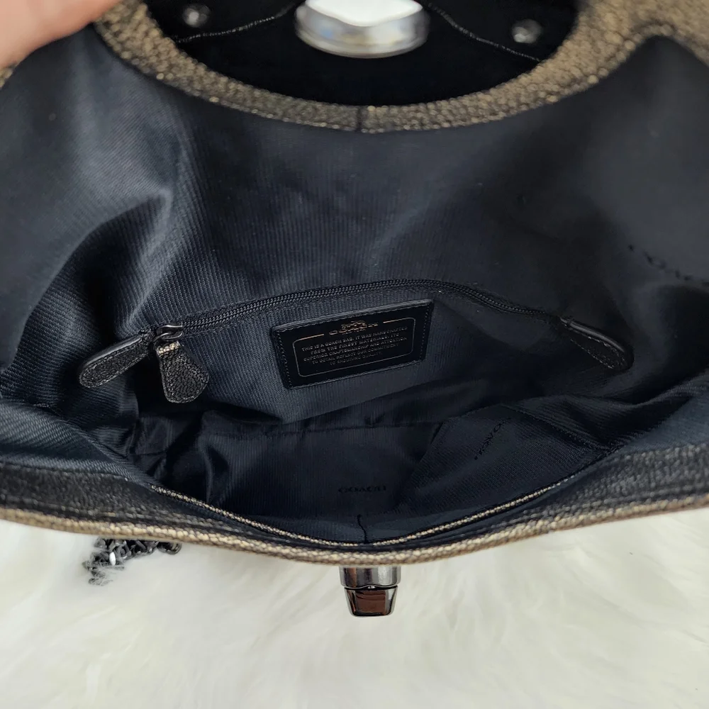 Coach Metallic Leather Turnlock Clutch Shoulder Bag - Picture 6 of 13